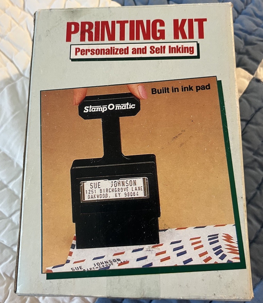 Vintage Stamp O Matic Self Inking Personalized Printing Kit NOS Open Box Taiwan