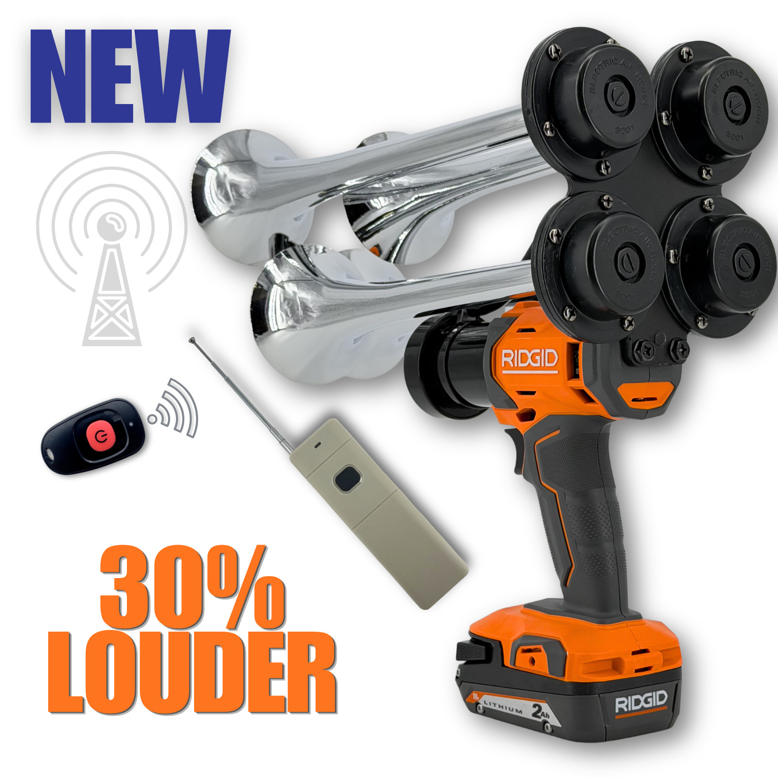 RIDGID PREMIUM Power Air Horn, Train Horn Compressor, Long Range (2000ft) Remote