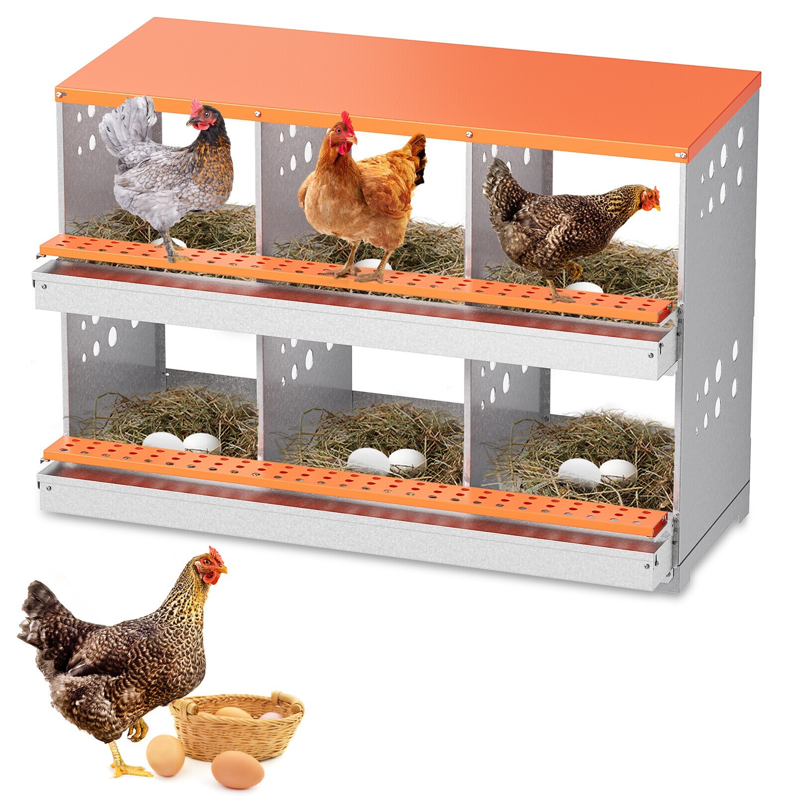 6 Hole Chicken Nesting Boxes Metal Egg Laying Brooding Box With Vent Hole Set