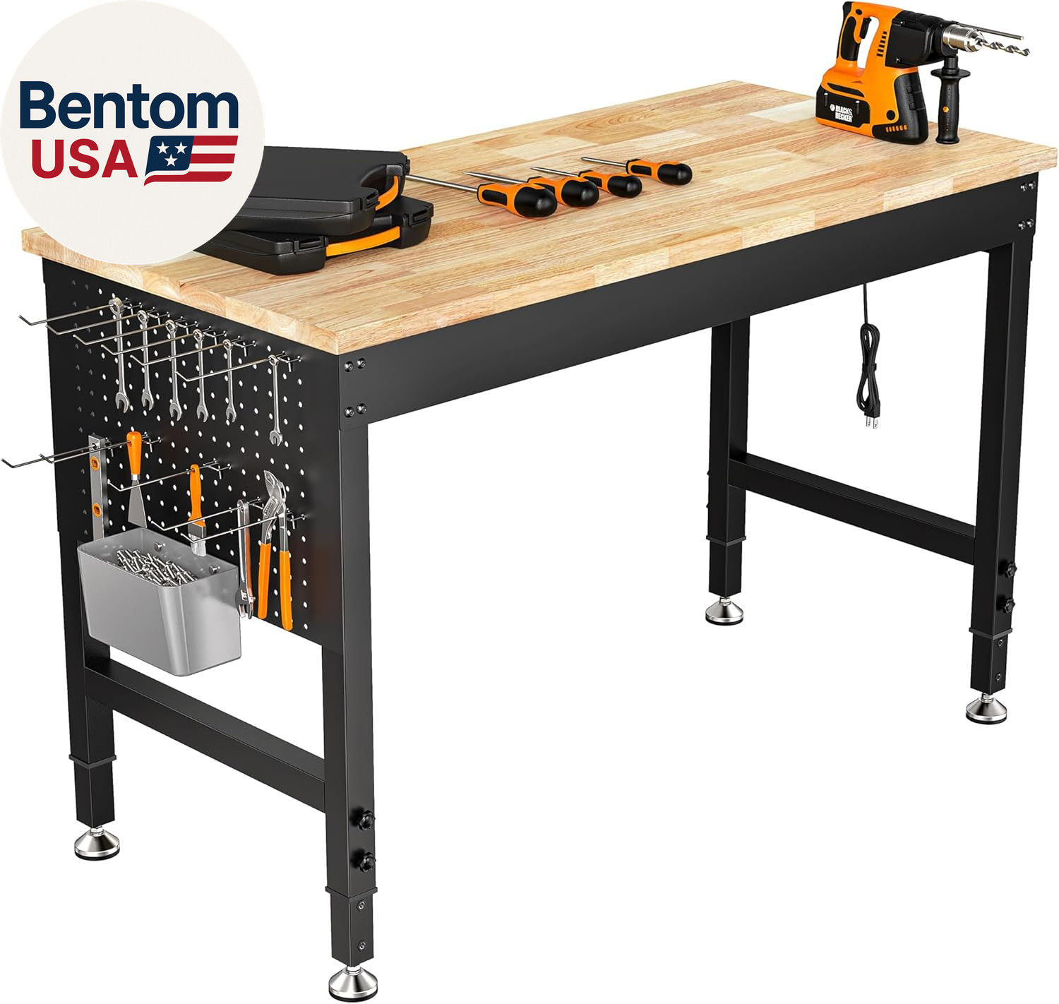 48" Adjustable Heavy Duty Workbench, 2000 LBS Load Capacity Rubber Wood Work Tab