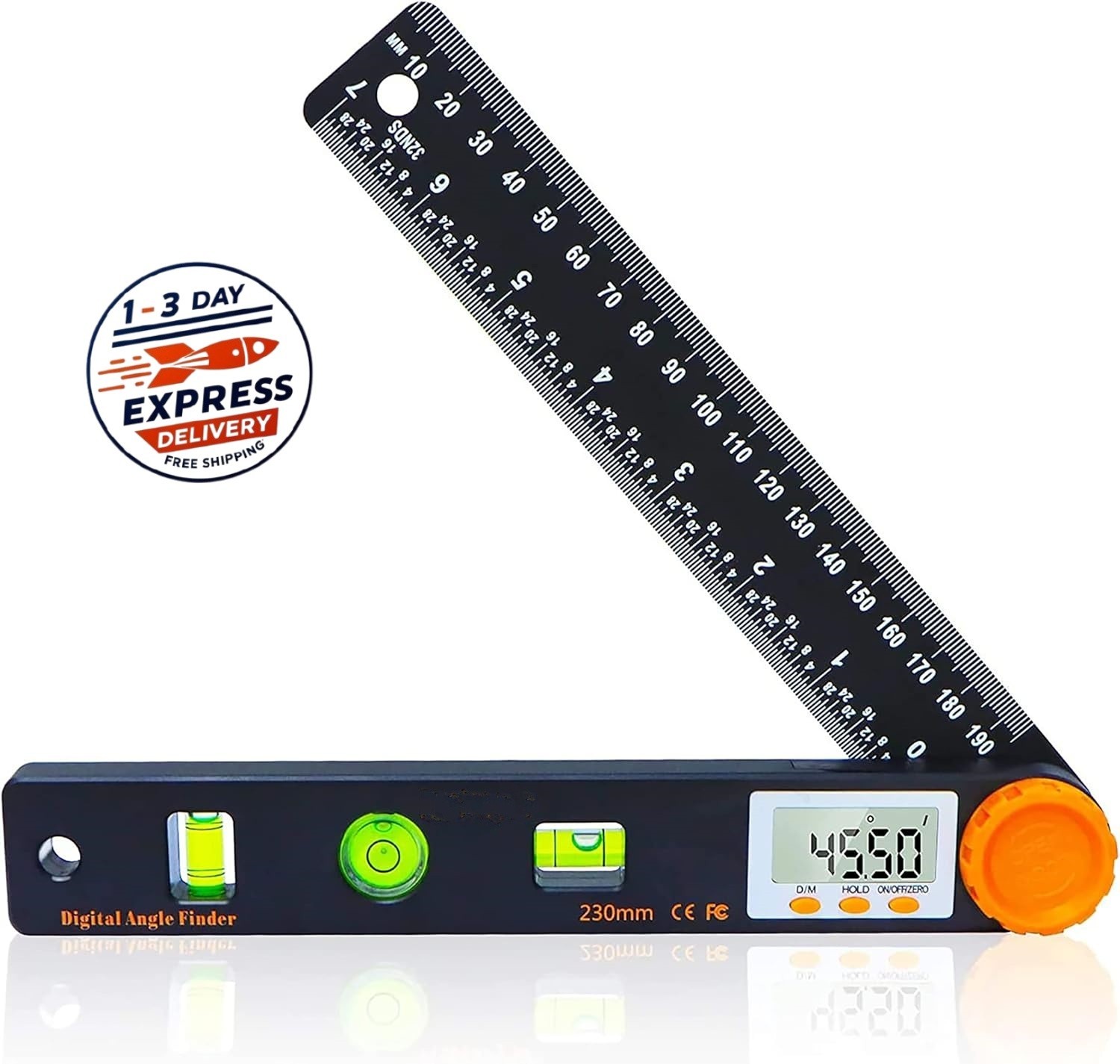 Buscador de ángulos digital de 7 pulgadas, transportador LED de 0 a 360 grados