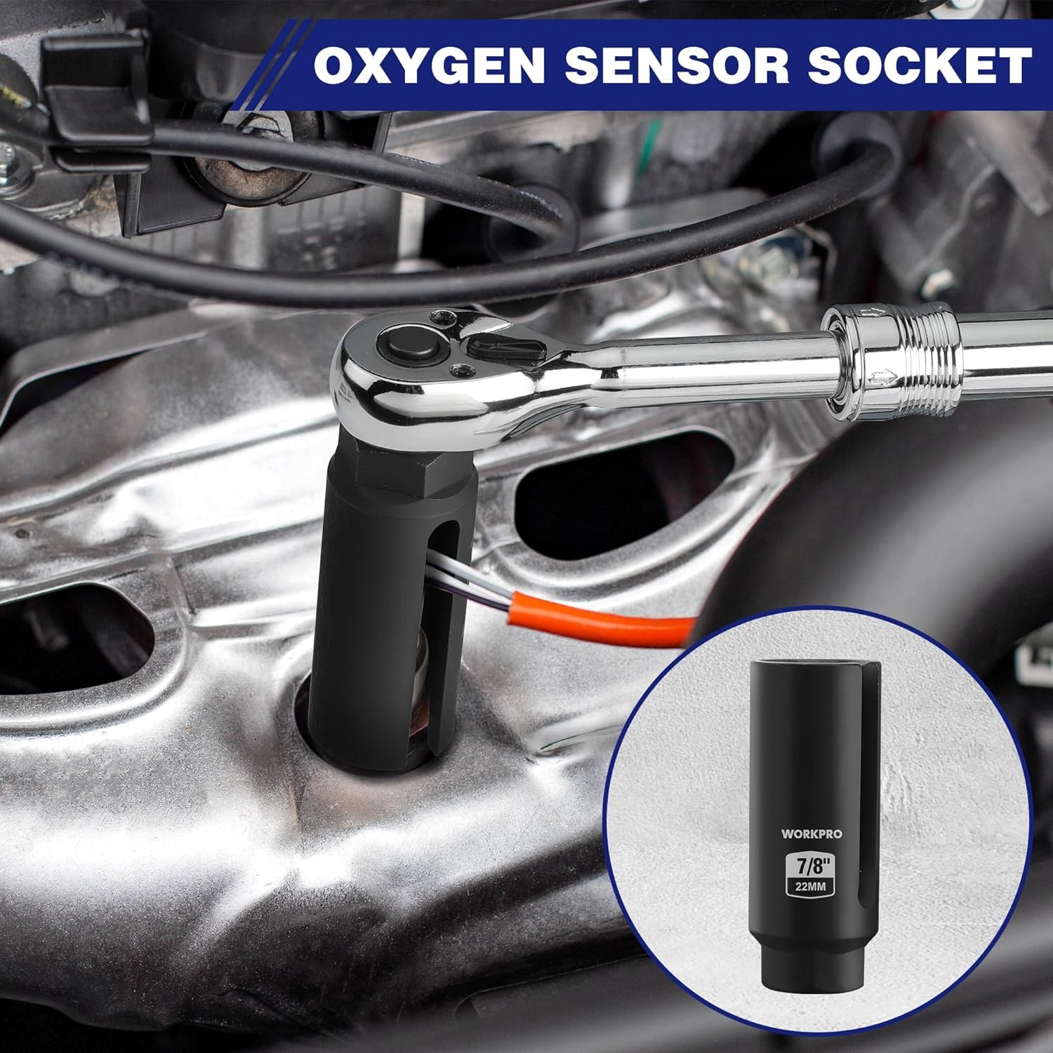 WORKPRO 7PC O2 Oxygen Sensor Socket Automotive Removal Tool Wrench Thread Chaser