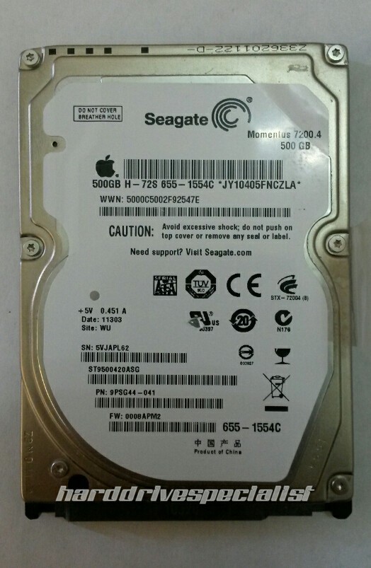 Seagate ST9500420ASG 500GB SATA Laptop Drive P/N:9PSG44-041 F/W:0008APM2 Site:WU