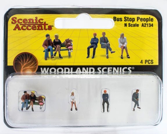 N Scale - Bus Stop People - 4 PCS.- WOO-A2134