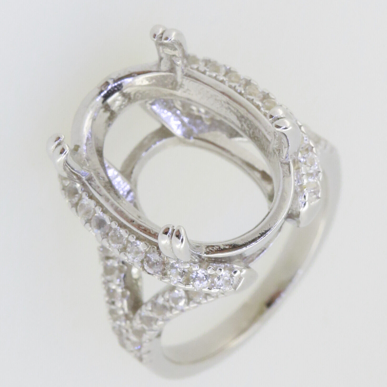Sterling Silver Semi Mount Ring Setting Oval OV 18x13mm Split Shank