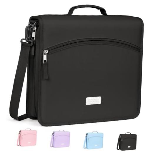 Zipper Binder Bag, 2-Inch 3 Ring Binder with Shoulder Strap & Handle | Black