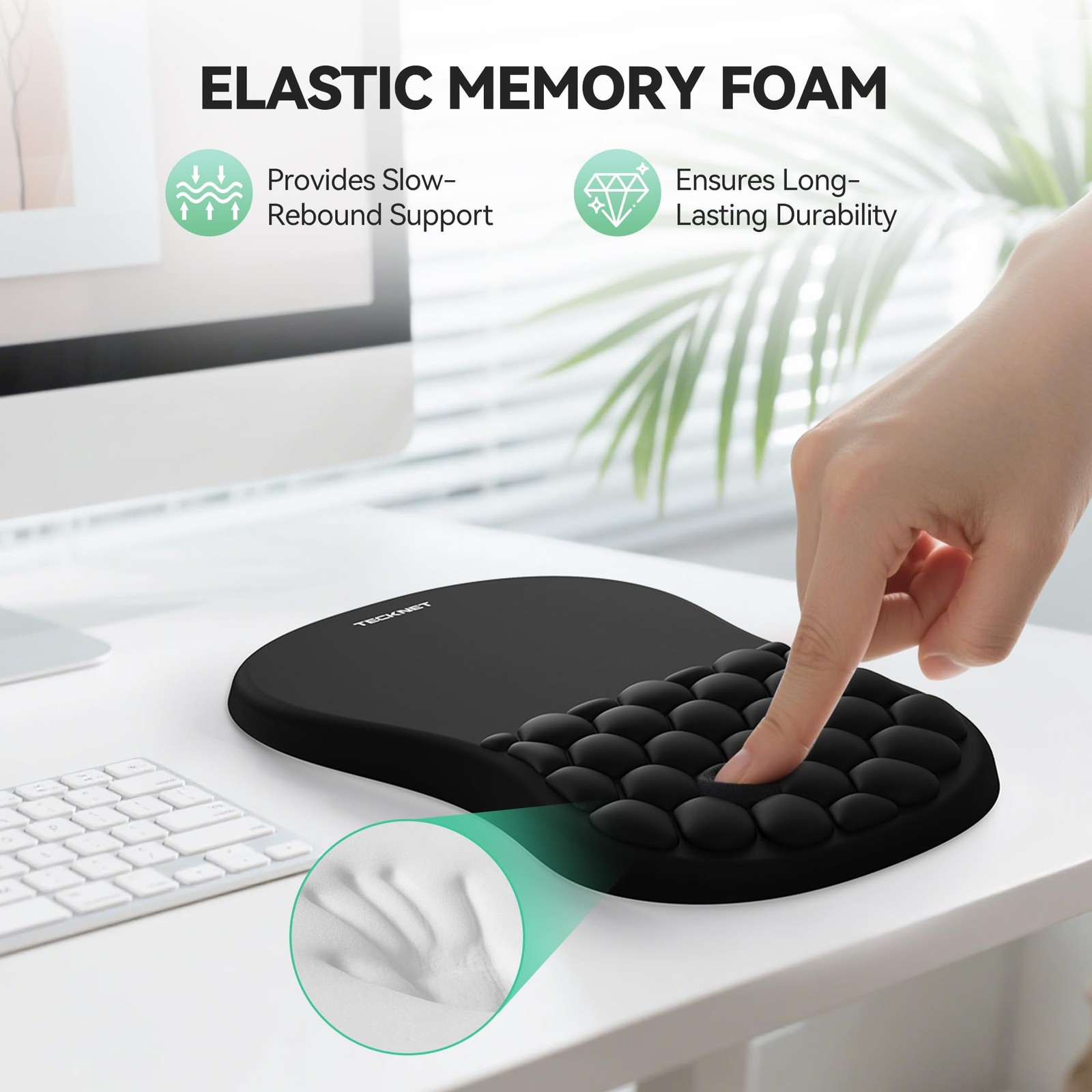 TECKNET Ergonomic Mouse Pad with Wrist Rest, Soft, 12x8 inch, NEW