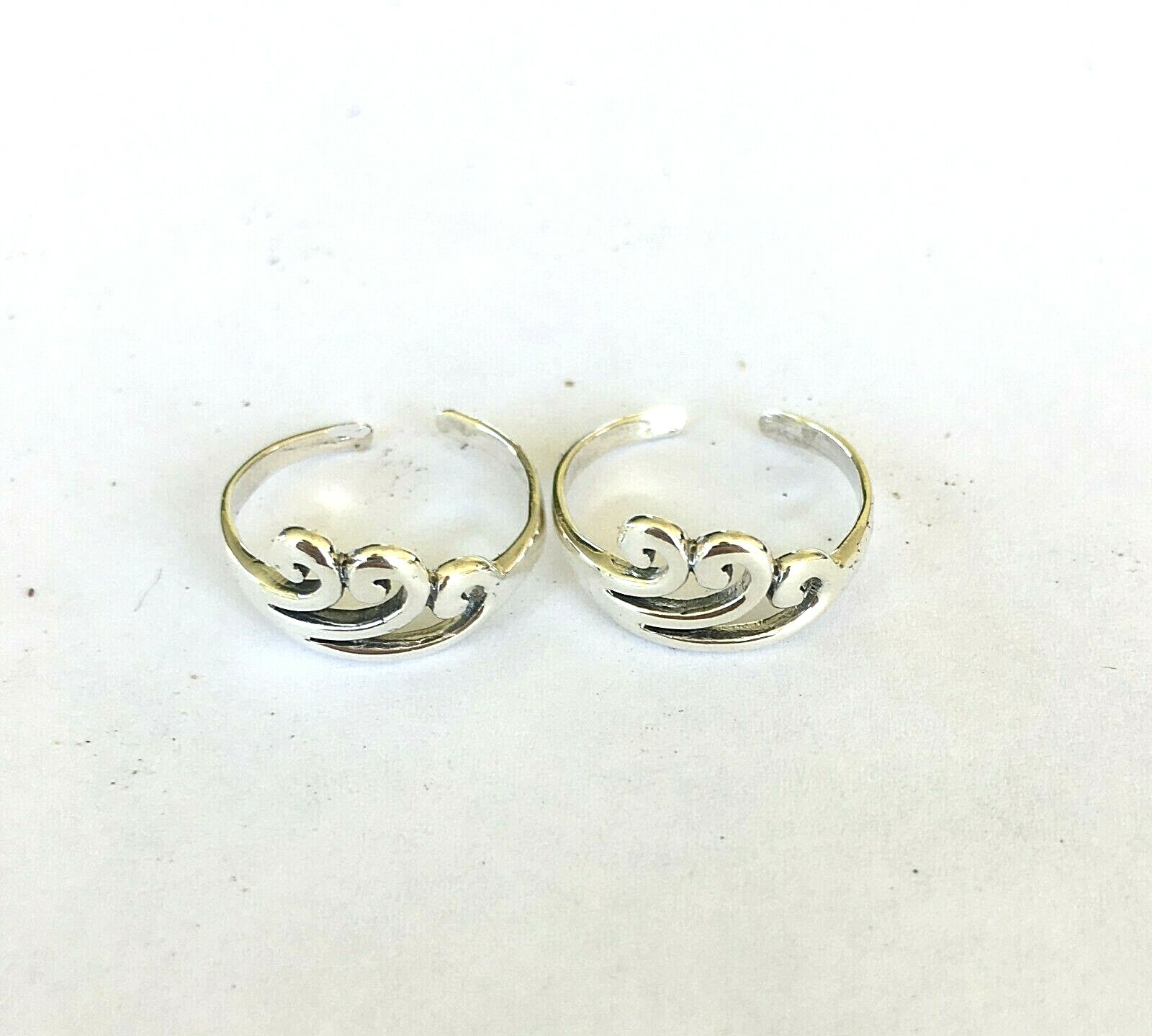 Sterling Silver 3 Waves dainty narrow band 2 pack adjustable toe rings