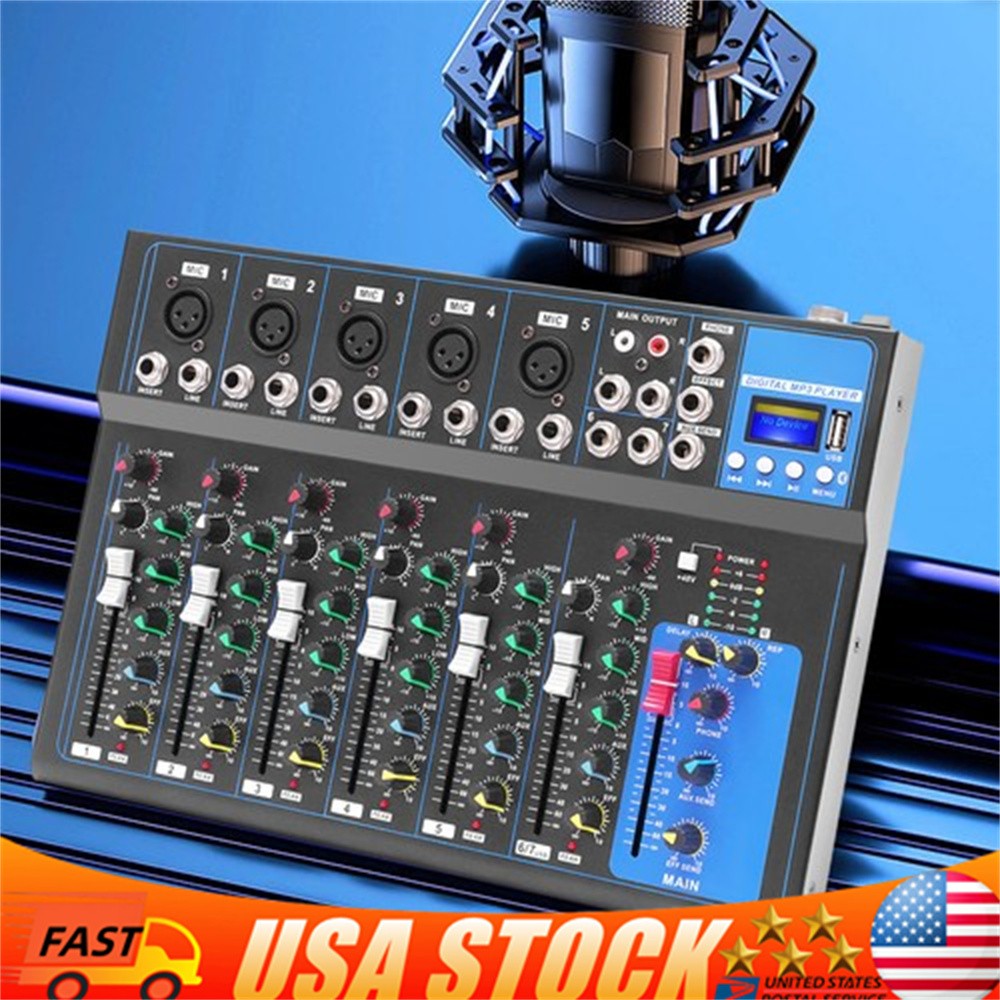 Bluetooth 7 Ch. Studio/DJ Controller Audio Mixer Console 7 Channel Mixer USB New