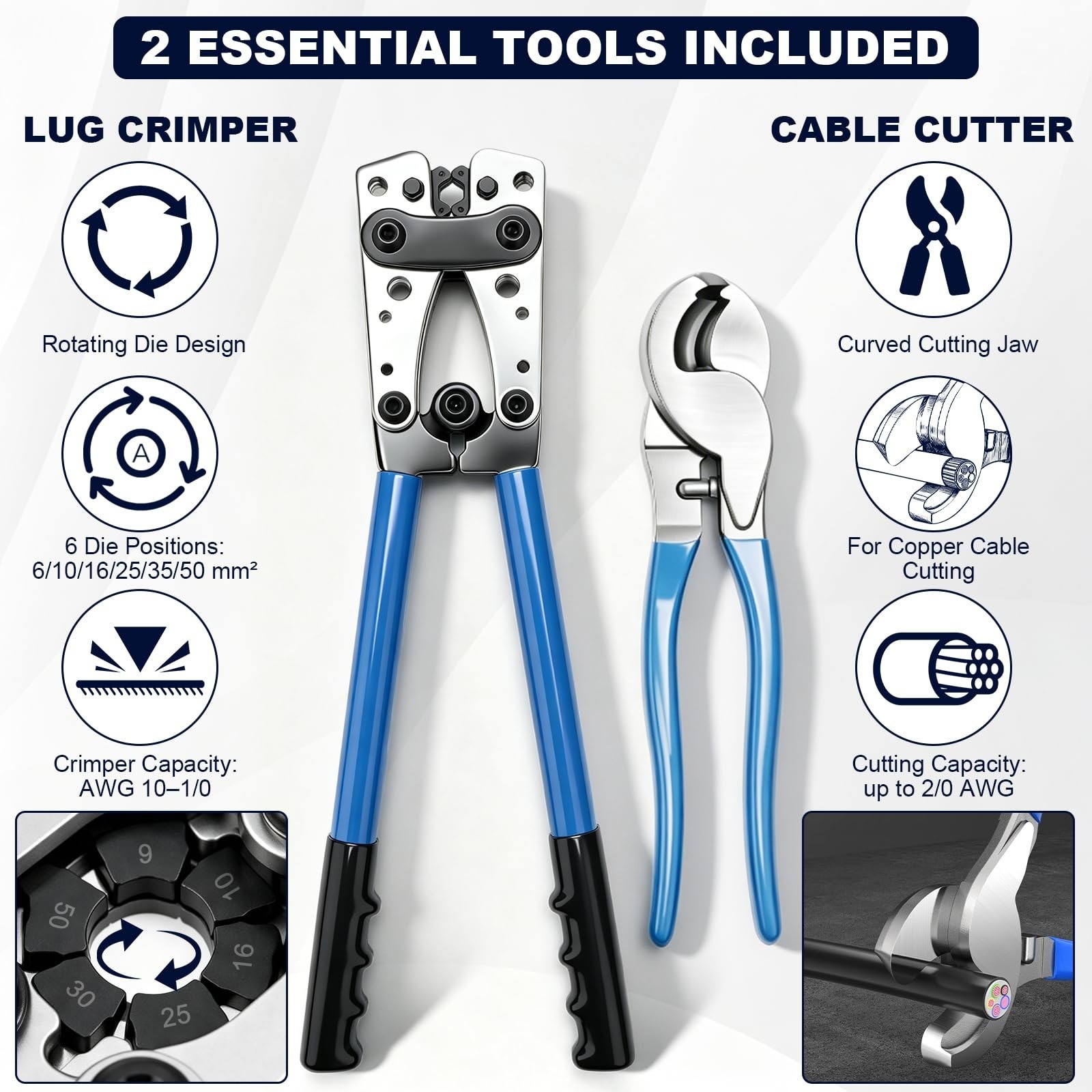 Battery Cable Lug Crimping Tool Kit, 176-Piece Accessory Set with 2 Tools, AW...