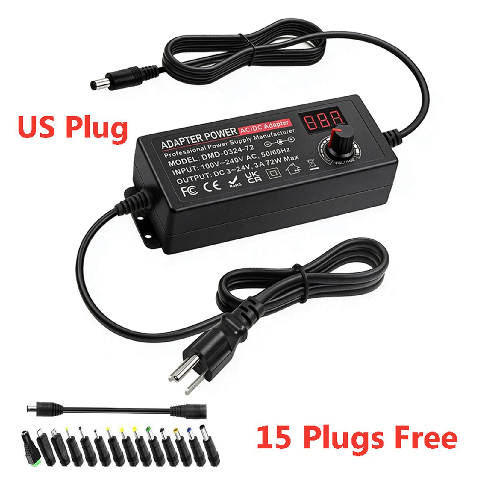 72W Power Supply 3.5V~24V Adjustable Variable Switching AC/DC Universal Adapter