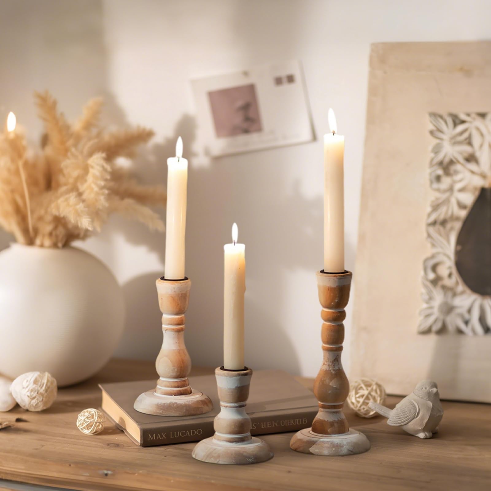 Rustic Candlestick Holder Decor: Farmhouse Wooden Candle Holders