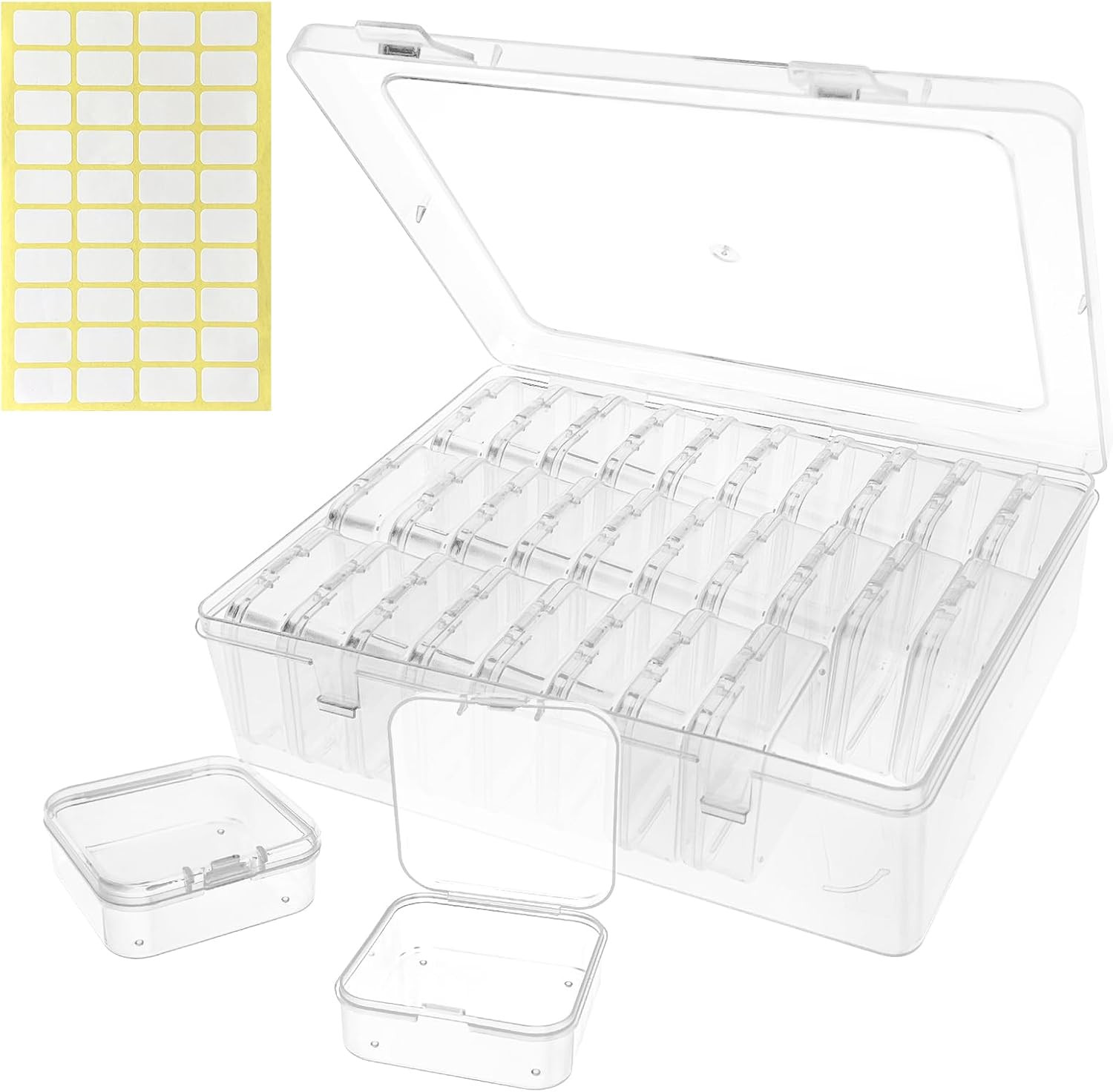 Bead Organizer Box with 30 Clear Storage Containers and Labels | Clear Plastic C