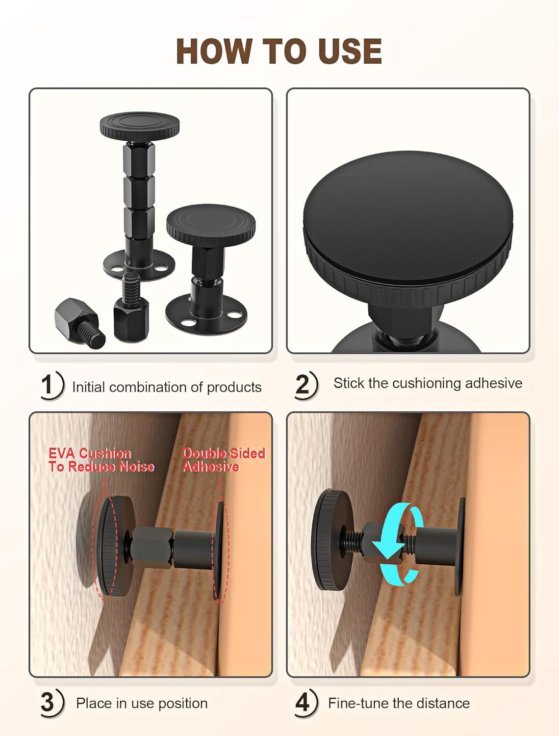 4PCS Adjustable Threaded Bed Frame Anti-Shake Tool, Upgraded Headboard Stoppers