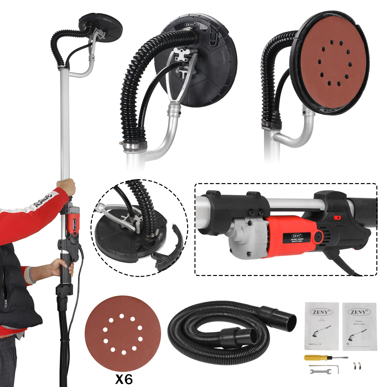 Power Drywall Sander 800W Commercial Electric Variable Speed Sanding Pad 6 Discs
