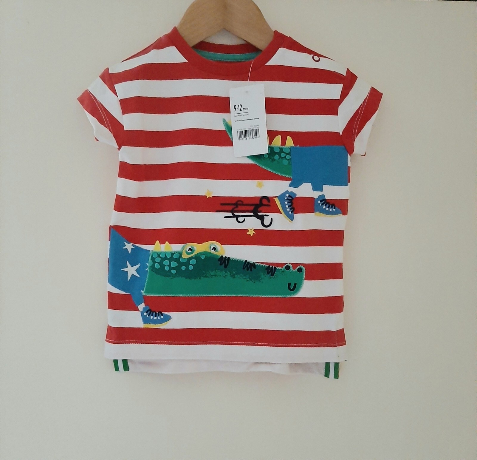New Baby Boys Crocodile T-Shirt Age 9-12m Stripe Mothercare Top