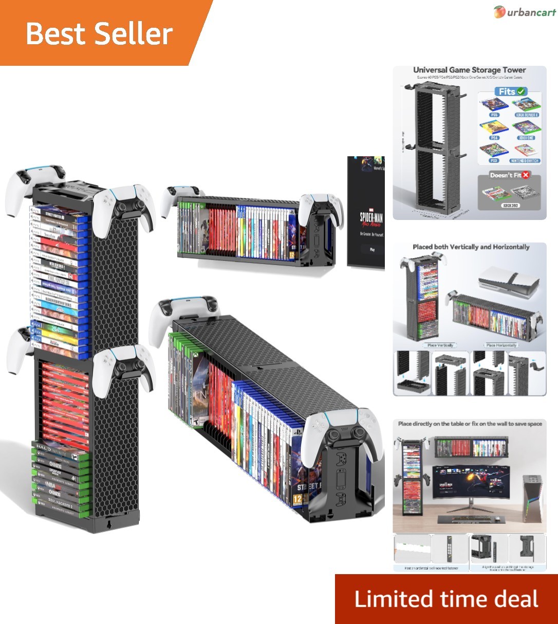 Space-Saving 2-Tier Game Disc & Accessory Storage Tower