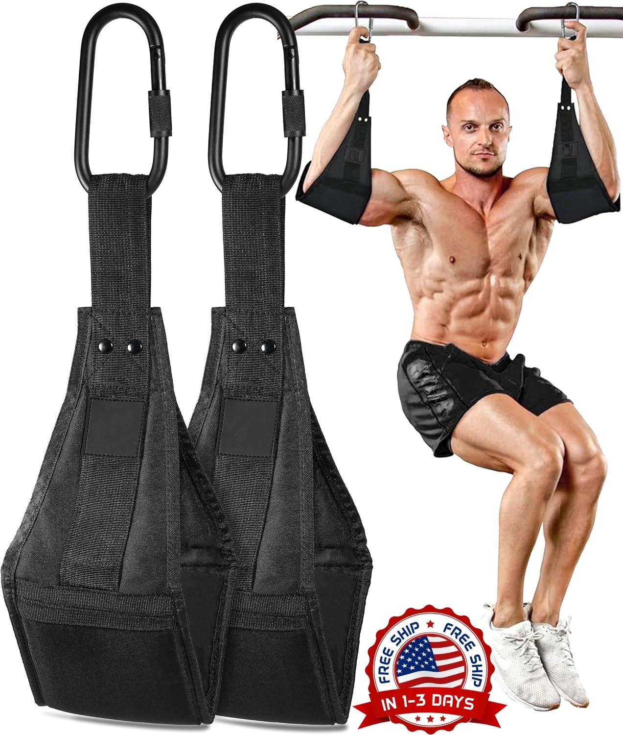 Correas colgantes para abdominales con 2 mosquetones para barra de dominadas NEW