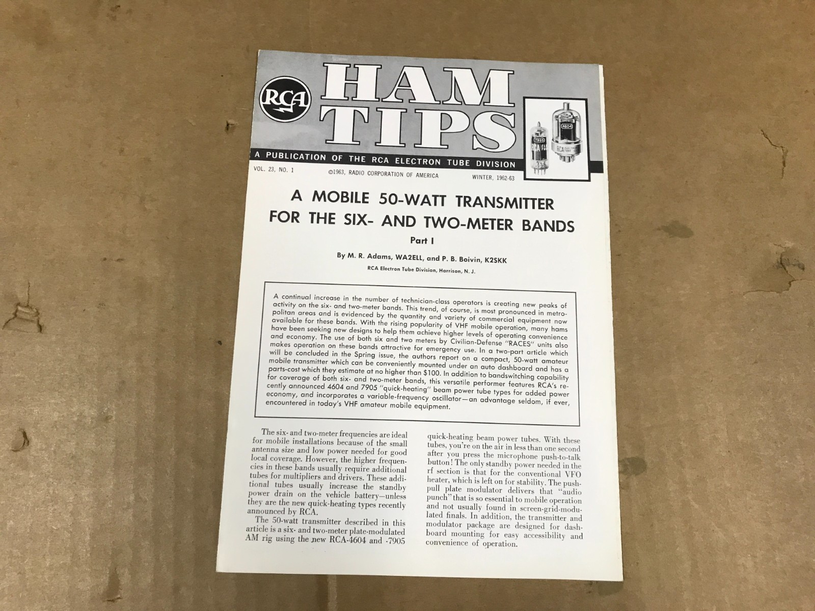 Vintage RCA Ham Tips Booklet - Vol. 23 No. 1 - Winter 1962-1963