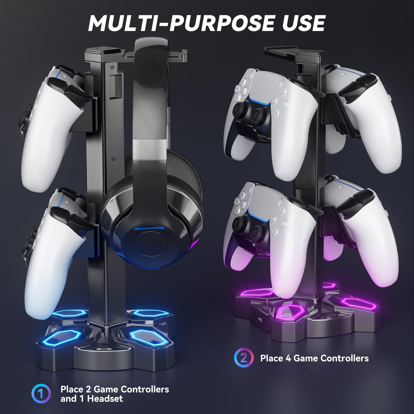 KDD Gaming Headphones Stand, Rotatable Headset Stand with Light Modes - Black