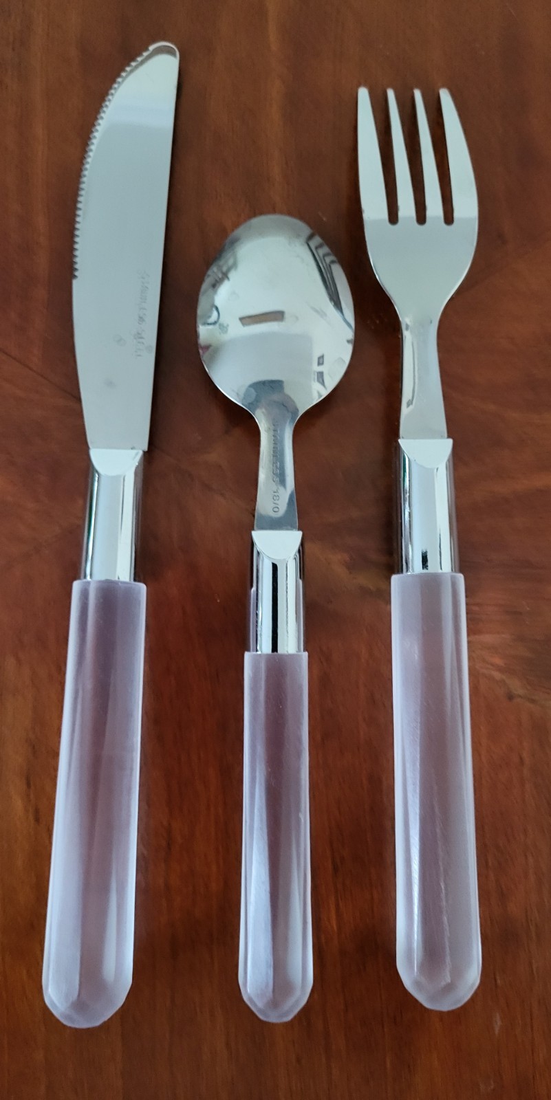 Faceted Brushed Vintage Acrylic Handle Stainless Flatware, Three Pieces