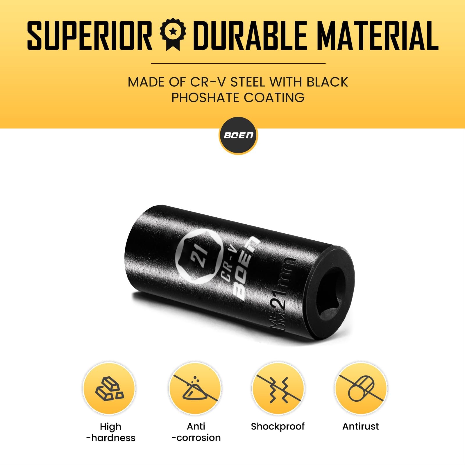 1/2" Drive Deep Impact Sockets, Premium Impact Socket, 21mm Socket, Metric, 6...