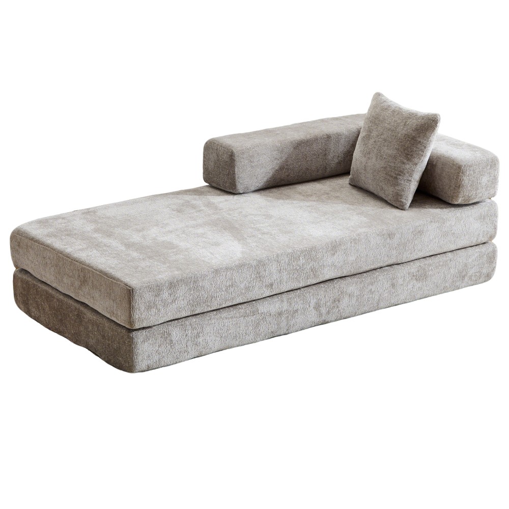 3 Seat Convertible Floor Sofa Bed with Memory Foam - Chenille Futon Couch