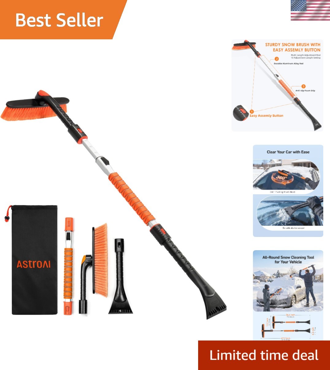47.2" Ice Scrapers for Car Windshieldand Extendable Snow Brush with Foam Grip...
