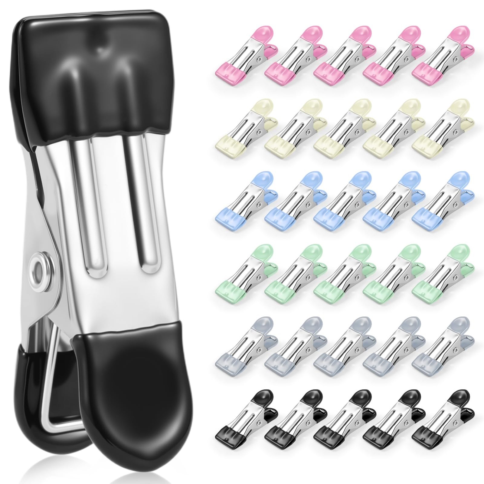 30 Pack Heavy Duty Clothes Pins Stainless Steel Food Chip Bags Clips