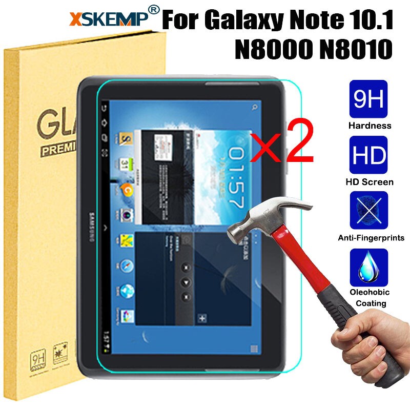 2Pcs For Samsung Galaxy Note 10.1 N8000 N8010 Tempered Glass Screen Protector