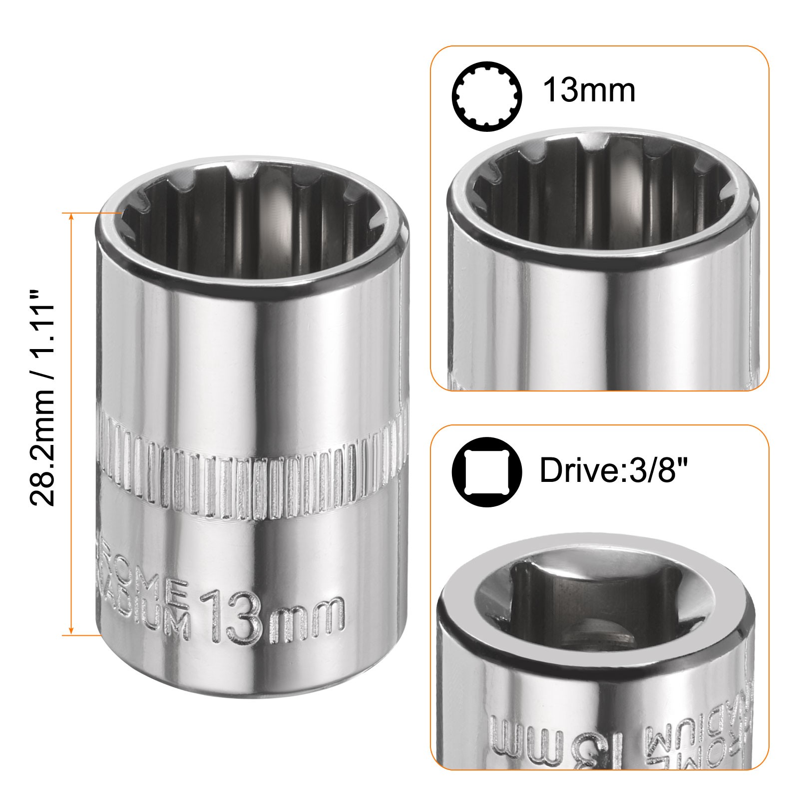 12 Points Socket 3/8" Drive 13mm Metric Shallow Impact Socket