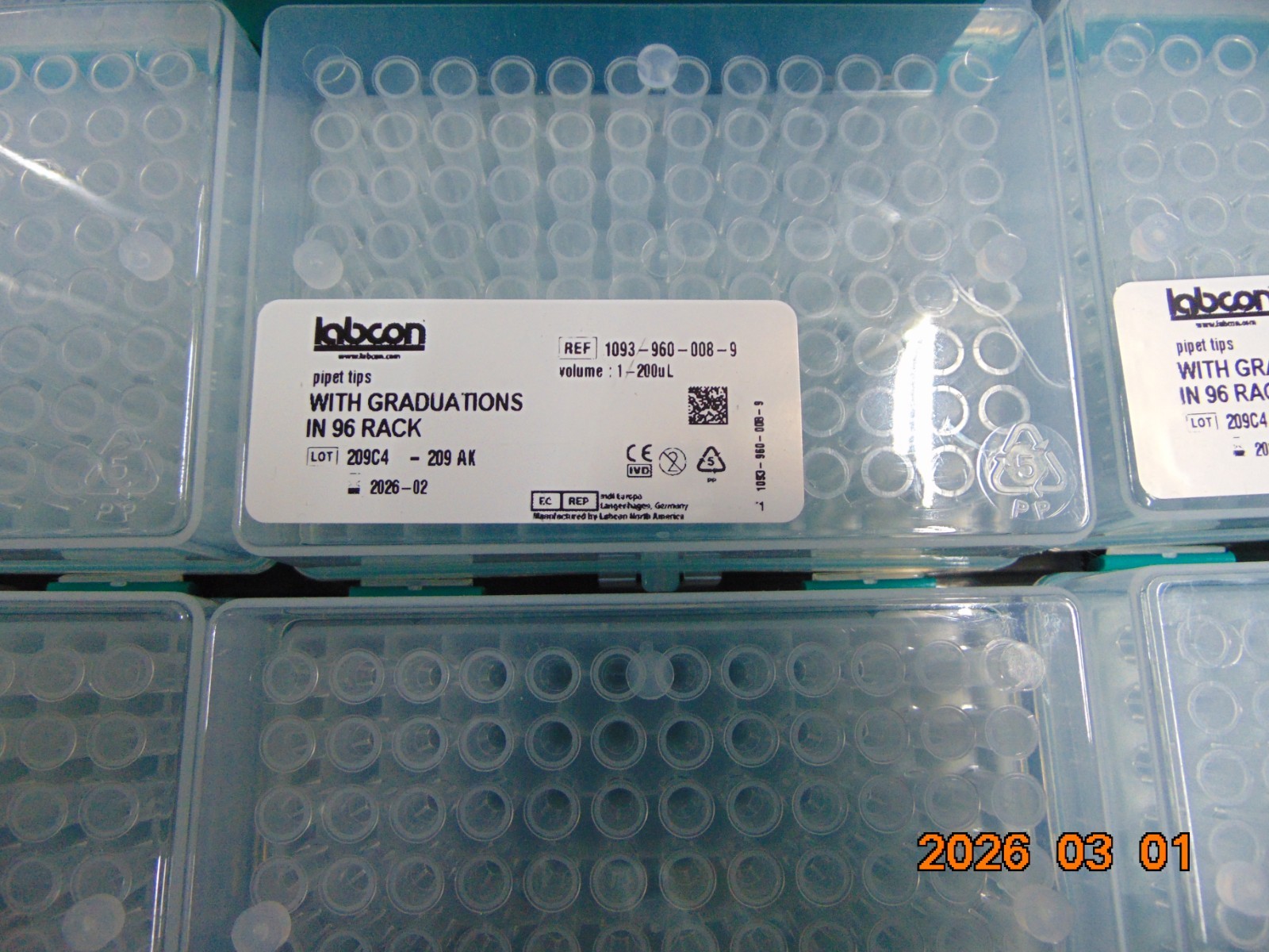 Labcon 1093-960-008-9 Pipet Tips 200uL Tray EXP 2026-2 480 pcs