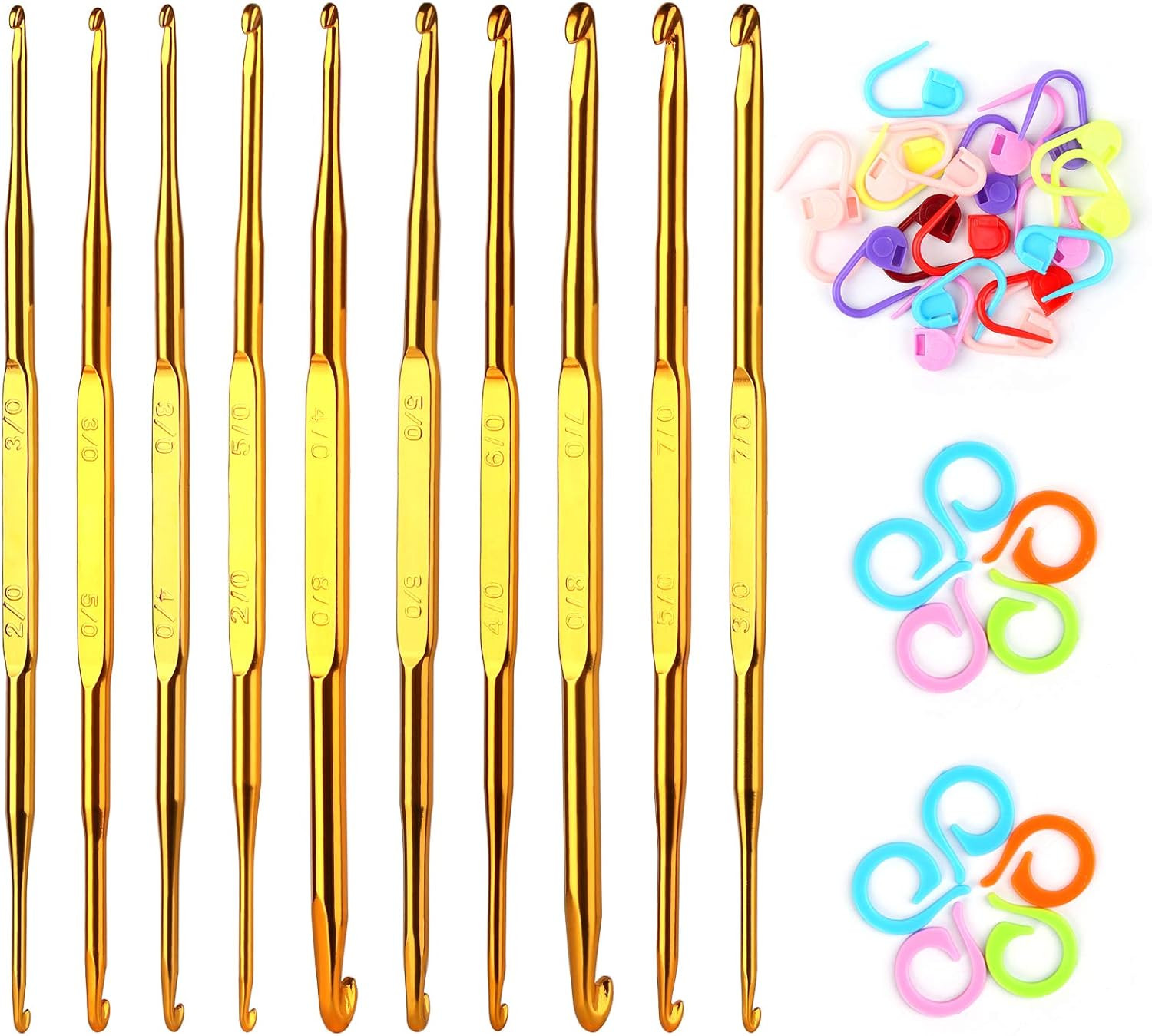 40 Pcs Double End Crochet Hook Set, Include 10 Pcs Golden Aluminum Crochet Needl