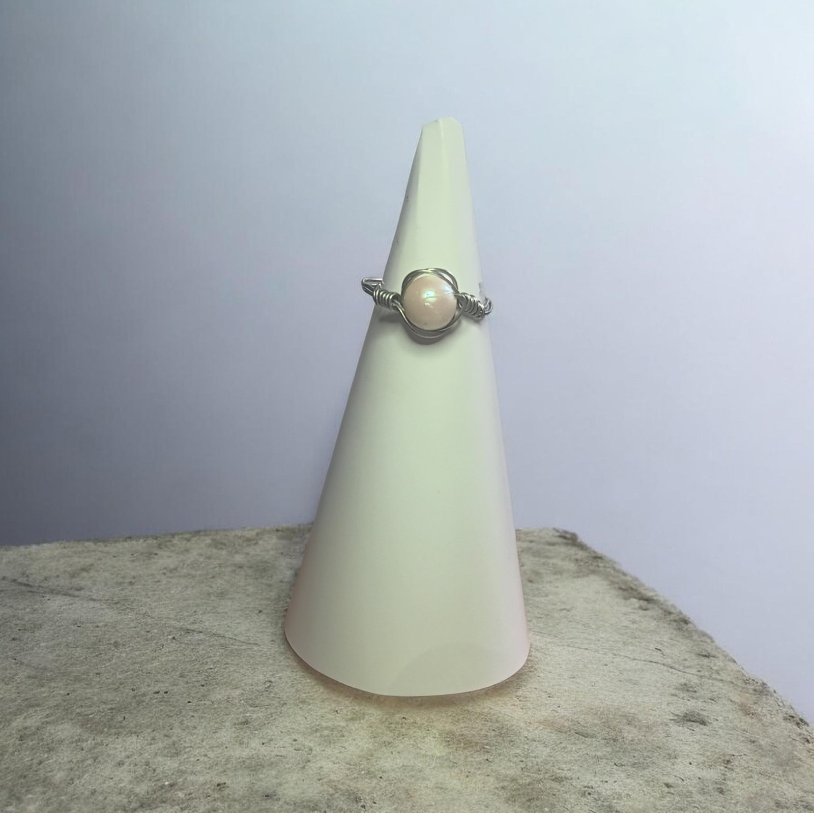 26100 Handmade Adjustable Silver Wire Wrapped Pearl Ring
