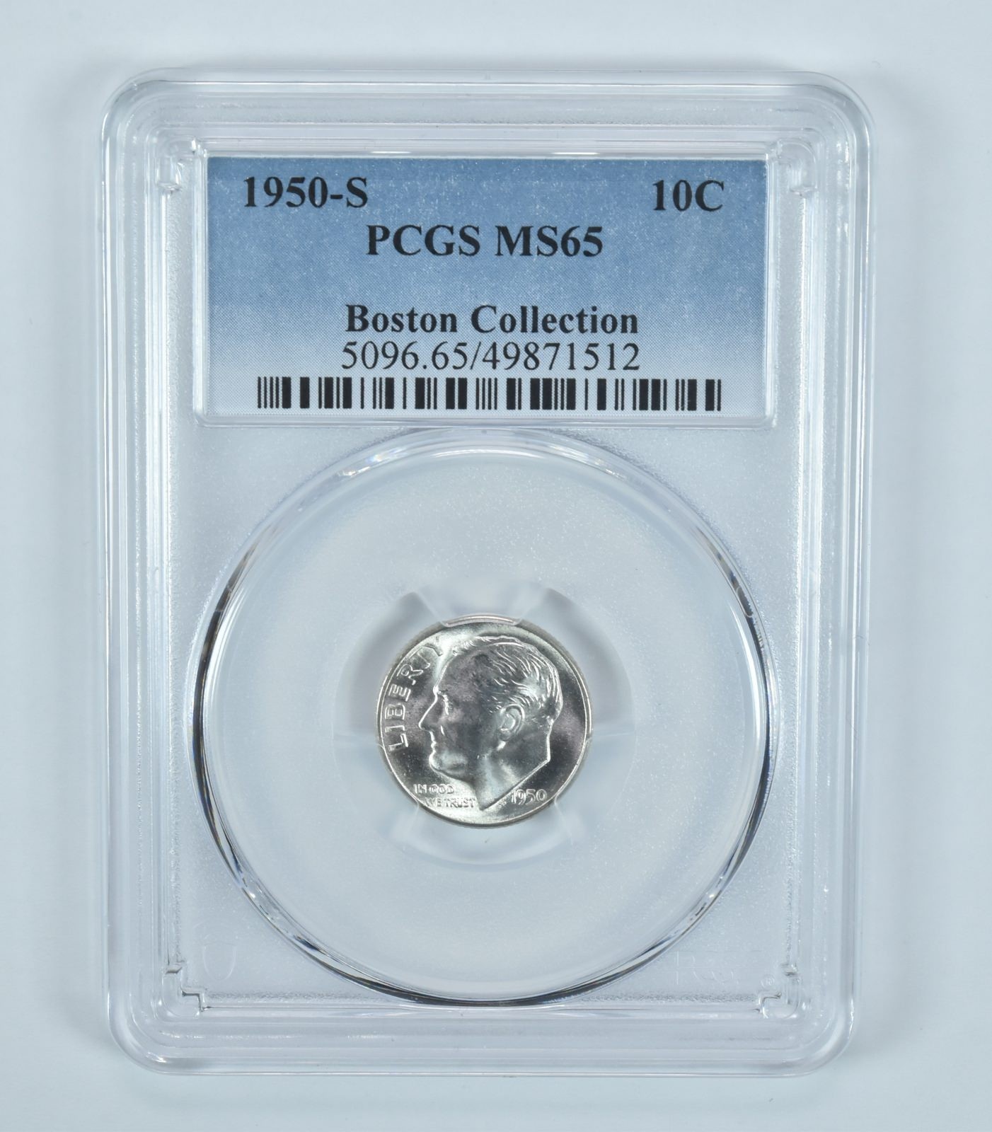 1950-S Roosevelt Dime Boston Collection MS65 PCGS Blue Label