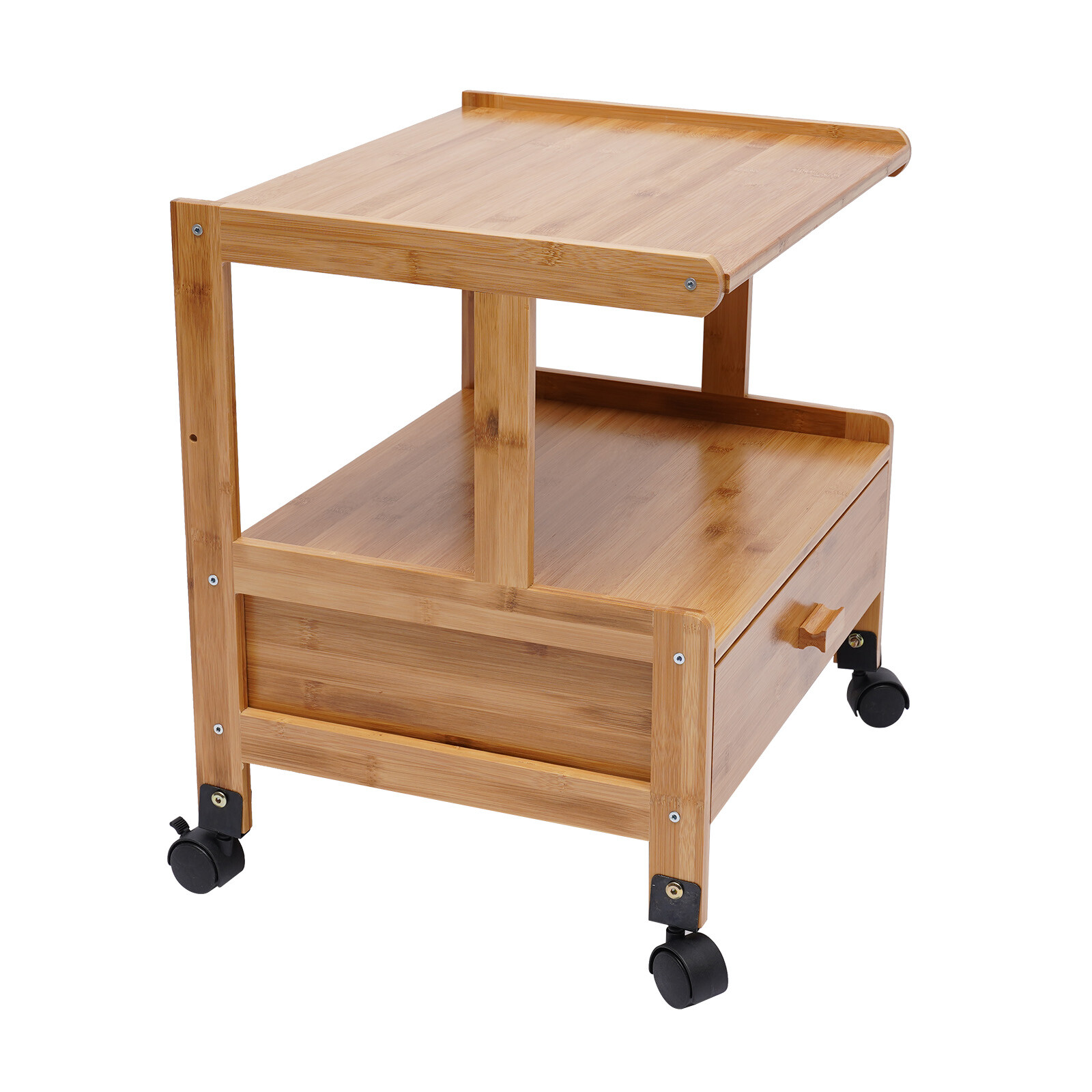 Printer Stand Wheels 2 Tiers Shelf Desk Machine Bamboo Cart Rolling Storage Rack