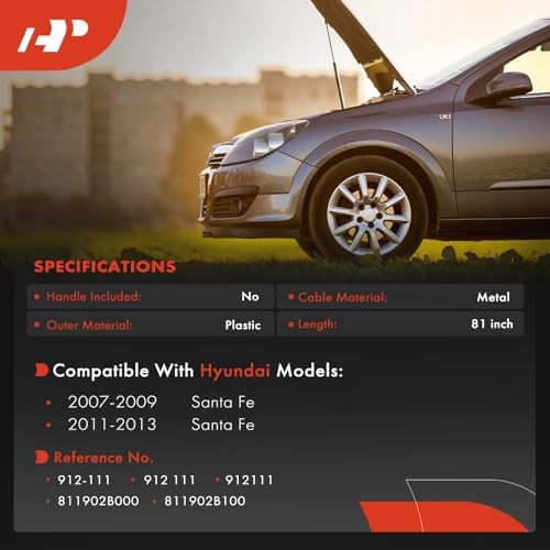 Front Hood Latch Release Cable Without Handle | Compatible with Hyundai Santa