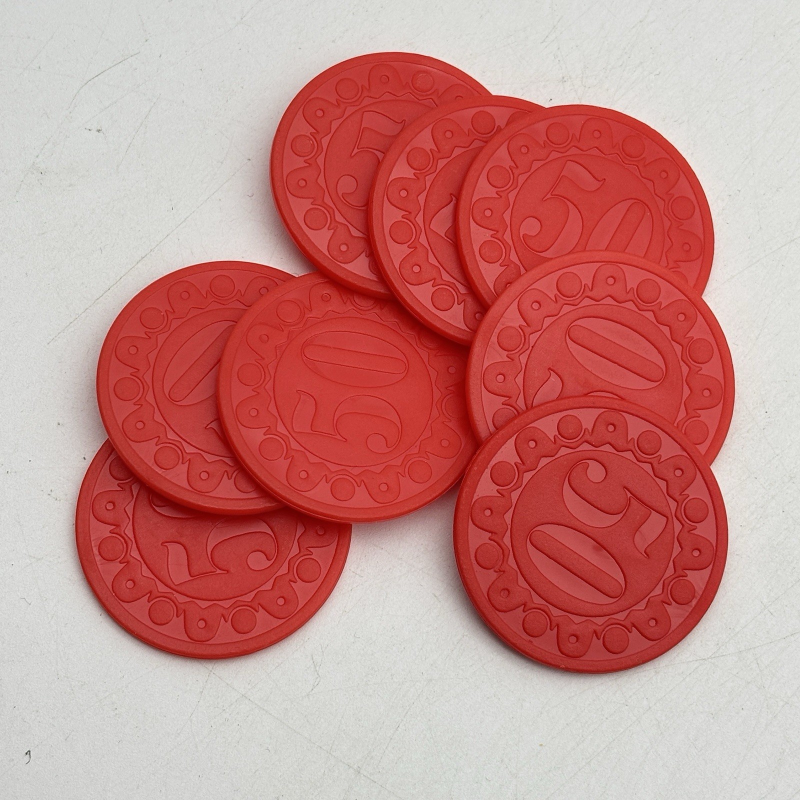 Sharp Shooters 8 50 Point Red Plastic  Chips 1994 Replacement Pieces Parts