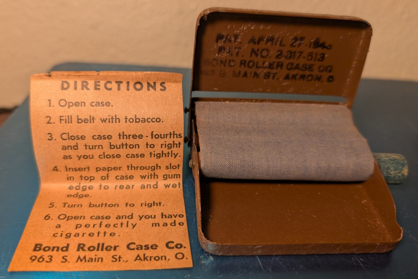 Vintage 1943 BOND ROLLER CASE CO Metal Cigarette Maker Akron Ohio Instructions