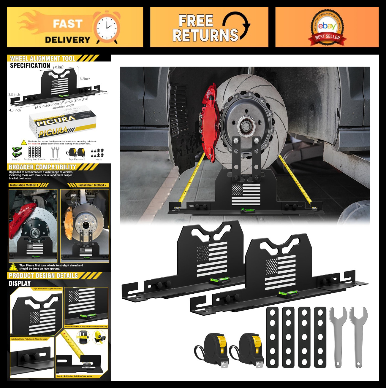 Wheel Alignment Tool Kit - 2 PCS Toe Plates & Measuring Tapes for Cars/SUVs