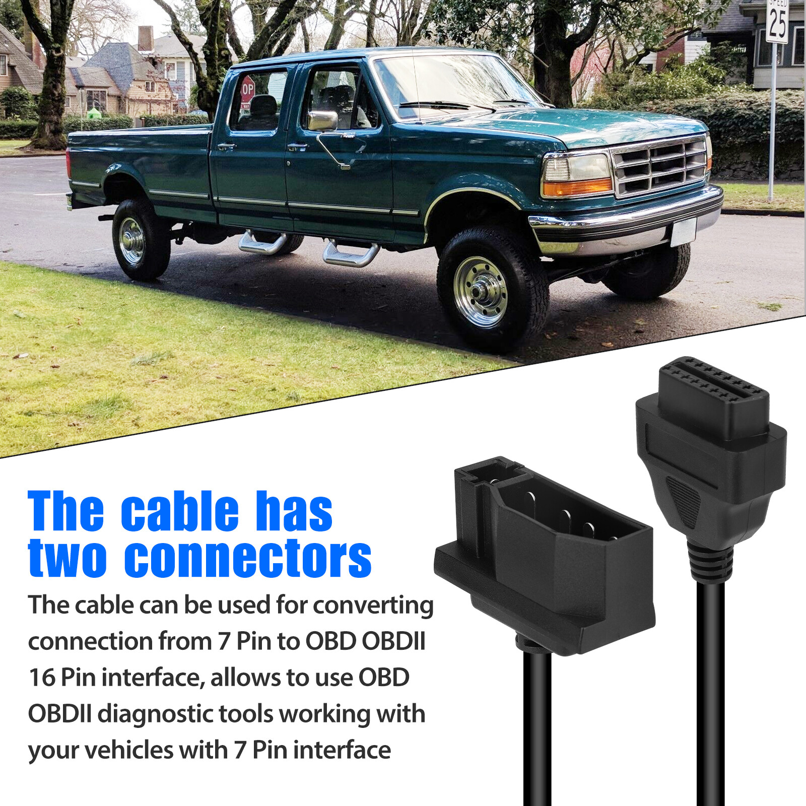 7Pin OBD1 to 16Pin OBD2 Cable Adapter Code Reader Scan Diagnostic Tool For Ford