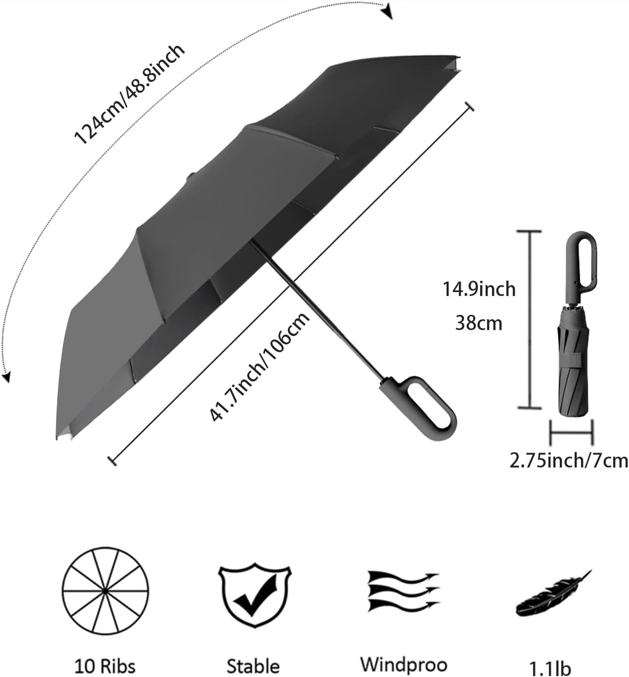 Travel Folding Golf Umbrella Automatic Open/Close, Lightweight Compact Portable