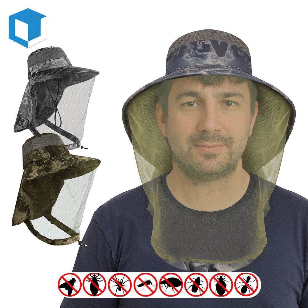 Outdoor Anti-Mosquito Bug Insect Head Net Hat Sun Cap with Neck UV Protection