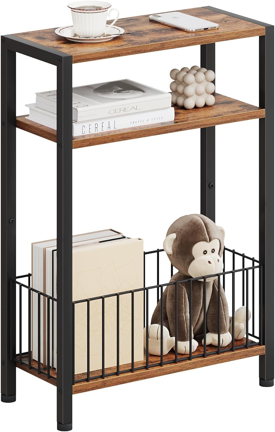 Narrow Side Table W/ Charging Station Small End Table Small Spaces Slim