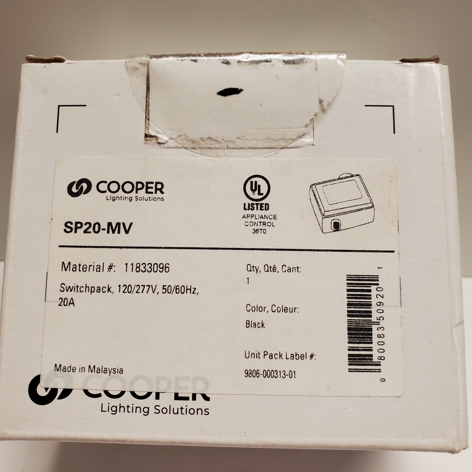 COOPER CONTROLS GREENGATE SP20-MV SP20MV SWITCHPACK 120/277V 20A BLACK