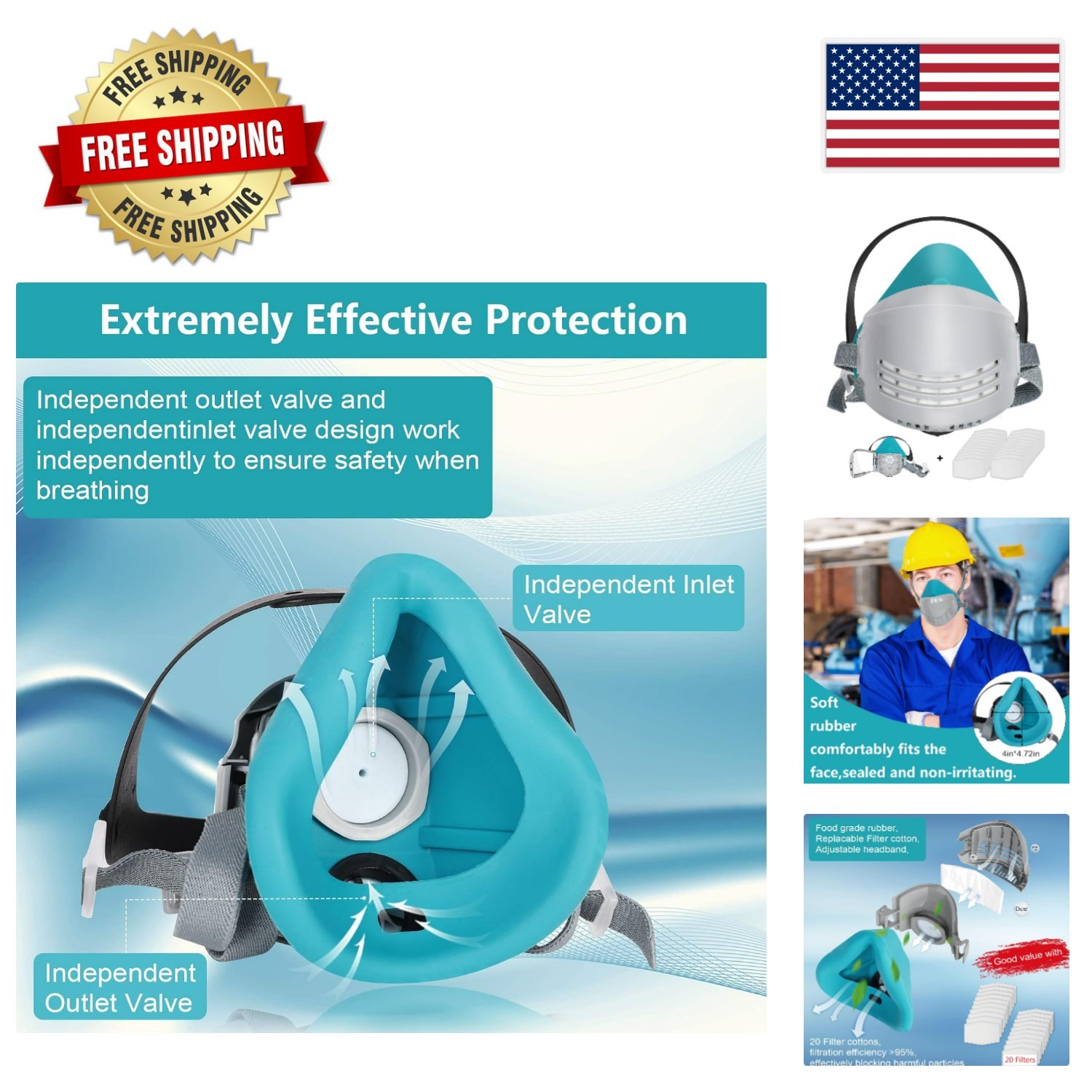 Adjustable Reusable Respirator with 20 Filters - Ideal for Painting & Welding