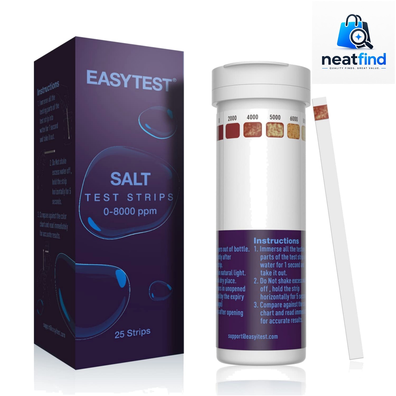 Saltwater Pool  Strips, 0-8000 ppm, 25 Count | Swimming Pool and Spa Salt  St...