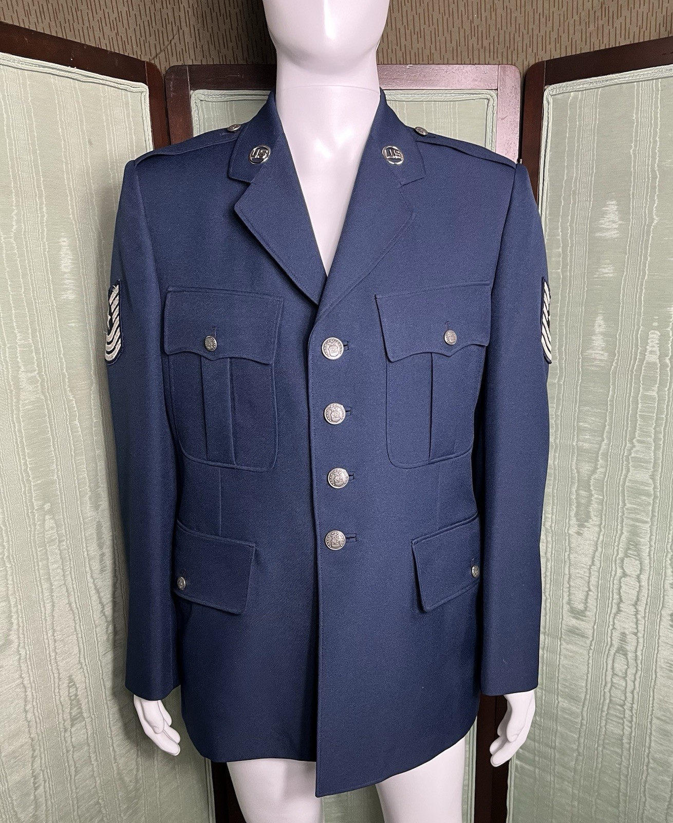 PATRIOT 4 BUTTON MENS JACKET COAT UNIFORM DRESS BLUE OFFICER USAF AIR FORCE 42 R