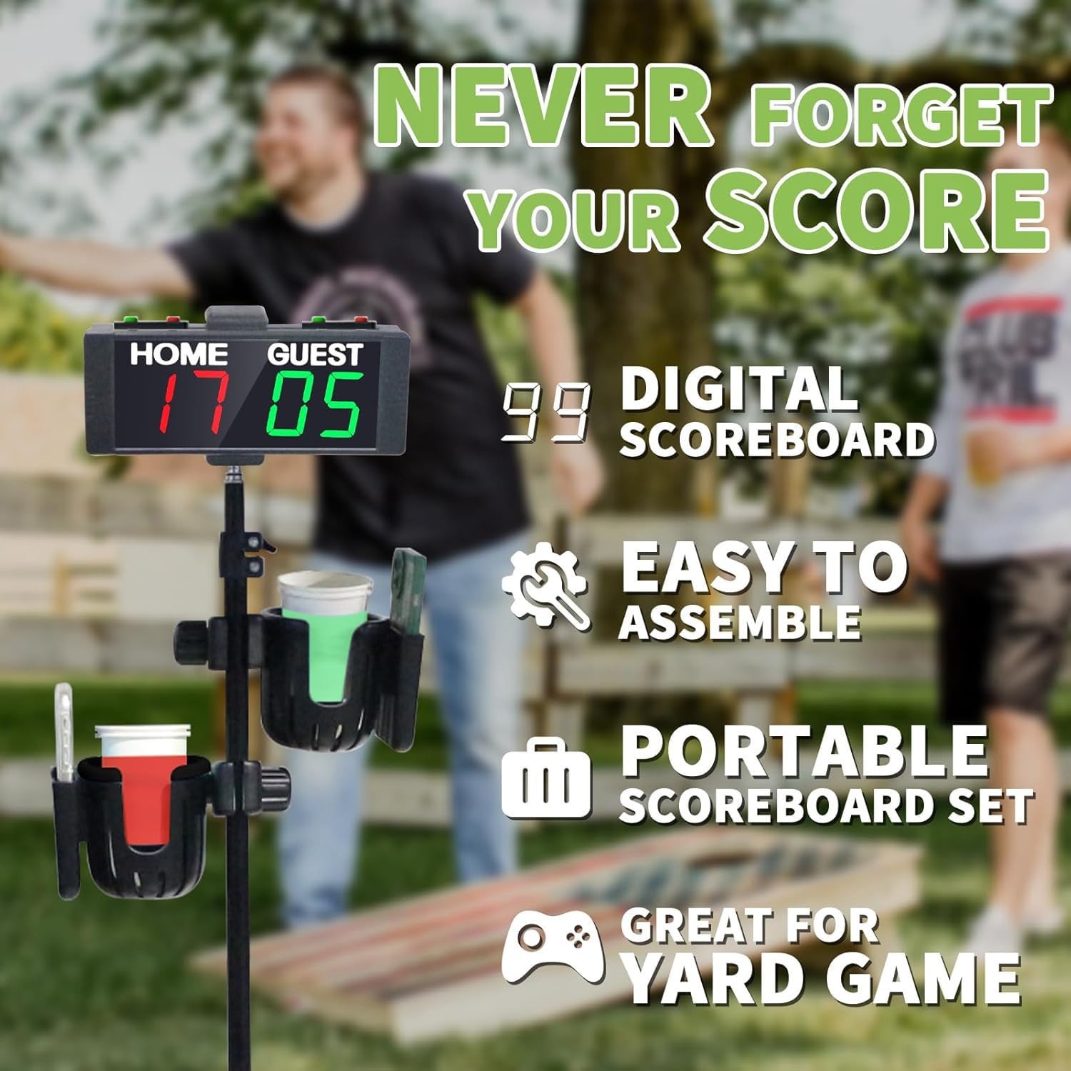 Digital Cornhole Scoreboard with Drink Holder Set, Electronic Scoreboard with...