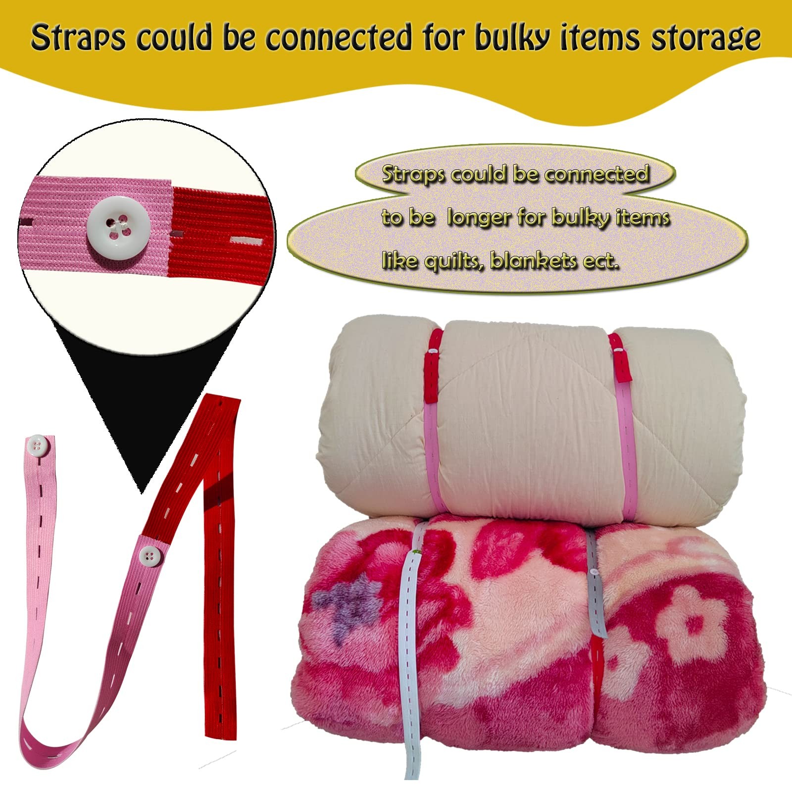 ,100Pcs Elastic Band with Button & Buttonholes, Stretchable, Adjustable Roll-...
